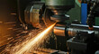 © TAMER YILMAZ - Internal grinding of a cylindrical part with an abrasive wheel on a machine, sparks fly in different directions. Metal machining.