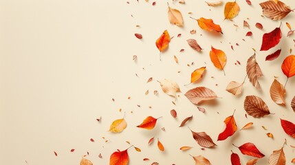 Wall Mural - Autumn leaves falling over a beige backdrop