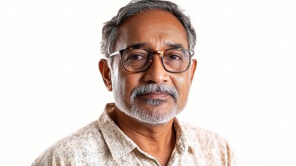 Wall Mural - Mature Man with Glasses Smiling Against a Light Background