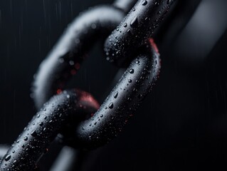 Aufkleber - A macro shot emphasizes a heavy metal chain adorned with rain droplets, set against a dark backdrop that highlights its rugged texture and strength