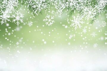 Wall Mural - A green background with white snowflakes in the upper half Generative AI