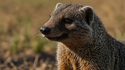 Close-up of a banded mongoose in Masai Mara, Kenya.