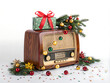 © Alisa - retro music radio covered with christmas dicorations isolated on the white background
