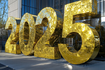 large golden sculpture of the numbers 