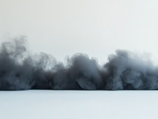 Poster - Thin black smoke swirls against a clean, bright white backdrop, creating an abstract design with ample space on the right side, ideal for adding text or brand elements