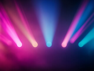 Fototapete - A striking composition showcases vibrant light beams in various colors crossing against a dark backdrop, suggesting themes of innovation and exploration, with space for text on the right