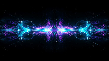 Wall Mural - black background with symmetrical neon blue and purple patterns glowing in the center vector illustr
