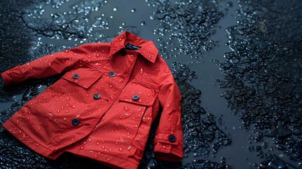 Wall Mural - A red jacket is sitting in a puddle of water