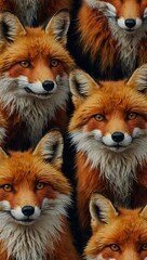 Canvas Print - Collection of six expressive fox faces with vibrant fur details.