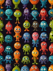 Sticker - Colorful cartoon aliens in various fun poses.