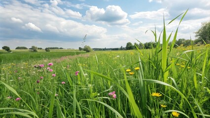 Lush green grass meadow background
