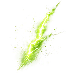Aufkleber - Vibrant green lightning bolt strikes with sparks on a transparent background, showcasing the raw power and danger of nature's electric storms