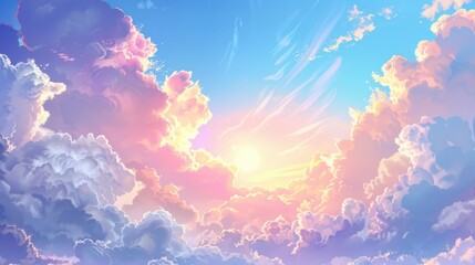 Wall Mural - Colorful summer sky with bright clouds.