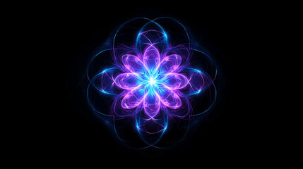 Wall Mural - black background with symmetrical neon blue and purple patterns glowing in the center vector illustr