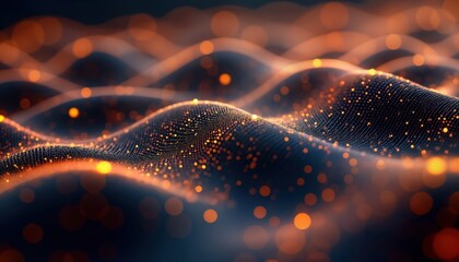 Poster - Dynamic wavy surface of digital data stream. Futuristic network visualization. Abstract tech illustration. Global network of connected particles. Stream of information flows. Visual representation of