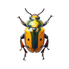 Leinwandbilder - Colorful metallic green and yellow frog-legged leaf beetle (sagra buqueti) in studio shot, revealing its underside on a clear background