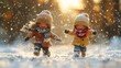 © Miva - Joyful Children Playing Together in a Winter Wonderland Scene