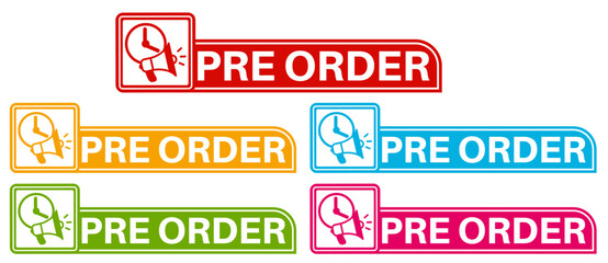 set pre order sign icon banner, tag, sticker social media template design vector illustration	