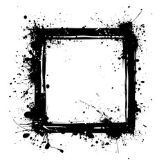 Leinwandbilder - Grunge frame created by black paint splattering around a double-lined square border on a transparent background