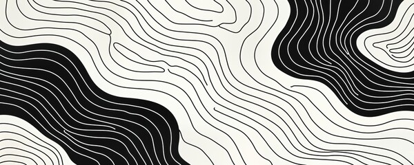 Poster - Abstract black, white wavy lines pattern. Seamless design suitable for wall art prints covers postcards. Modern abstract art template for interiors. Black, white print with wavy curves, lines.