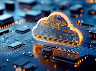 Leinwandbilder - Futuristic Cloud Computing and Network Technology Concept on Circuit Board : Generative AI