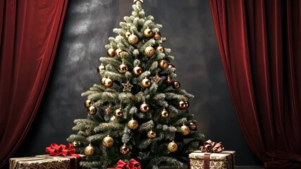 Wall Mural - Beautifully decorated Christmas tree with presents in a festive setting