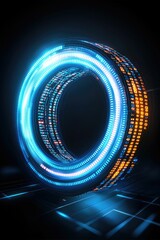 Wall Mural - glowing neon circle with digital code, futuristic technology concept.
