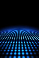 Wall Mural - abstract blue glowing dots on dark background, perspective view.