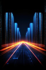 Wall Mural - futuristic digital highway with glowing data towers.