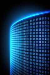 Wall Mural - abstract glowing blue binary code on curved surface.