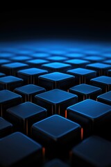 Wall Mural - abstract dark blue glowing cubes receding into the distance.
