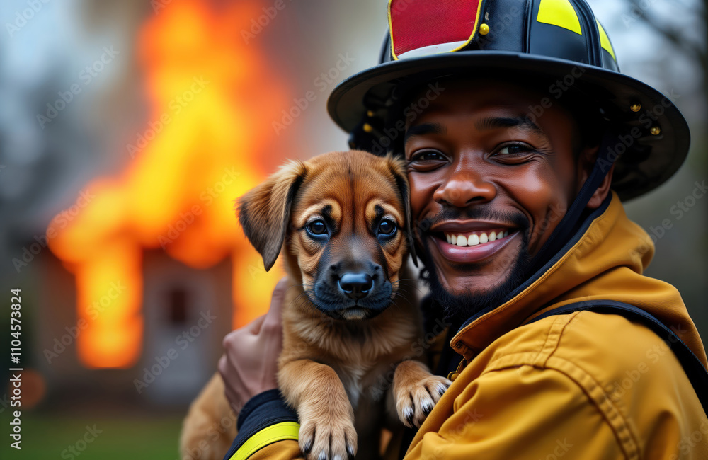 African American firefighter rescues puppy from burning house ...