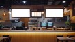 © artbot - A modern restaurant interior featuring digital menus and a cozy dining area.