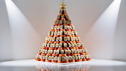 Wall Mural - Christmas tree made from sushi rolls, business proposal