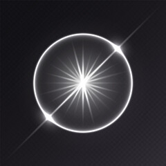 Wall Mural - white light flare, glowing shiny sparkle, lens flare effect, bright glimmering glare. vector illustr