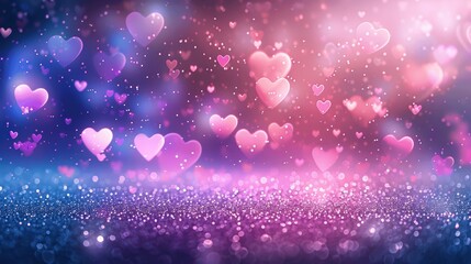 Wall Mural - Valentine's Day hearts and glitter background, pink purple blue abstract design