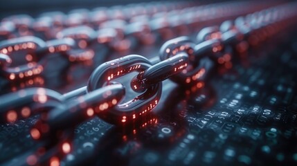 Metallic chain with binary code.