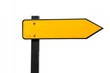 © Space Priest - Bright yellow arrow sign on black post against white background