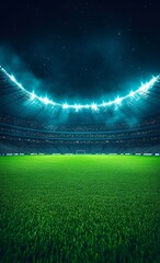 Wall Mural - Grand Empty Stadium at Night with Illuminated Field and Dark Sky for Sports Matches and Events