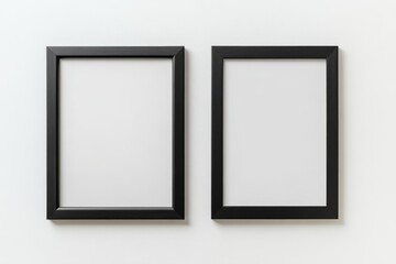 Two black framed white picture frames on a white wall