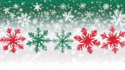 Wall Mural - Red and green snowflakes on a winter background.