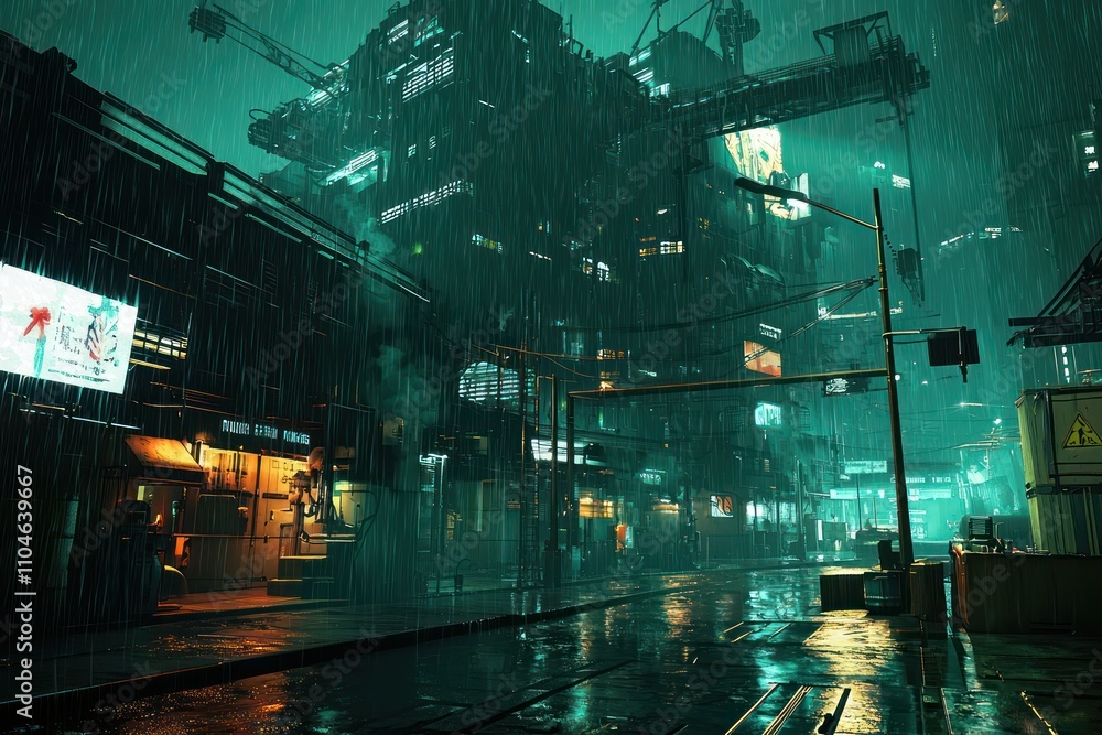 Cyberpunk Neon City At Night Dark Streets With Rain soaked Buildings cyberpunk-neon-city-at-night-dark-streets-with-rain-soaked-buildings