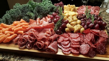 Wall Mural - A beautifully arranged charcuterie board with a variety of foods