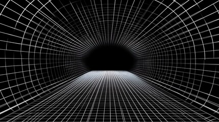 A sleek black background featuring ceiling and floor perspective grid lines, creating a futuristic architecture wireframe design. 