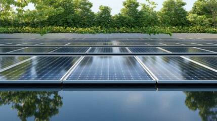 Solar Panels Reflecting Green Landscape