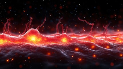 Wall Mural - A red line of glowing red and orange lights. Generative AI