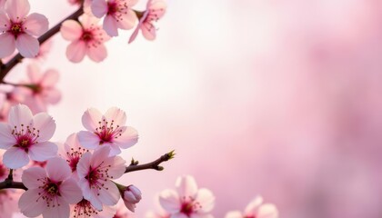 Wall Mural - Blooming pink cherry blossoms on branch