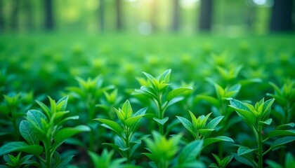 Wall Mural - A field of lush green plants in sunlight