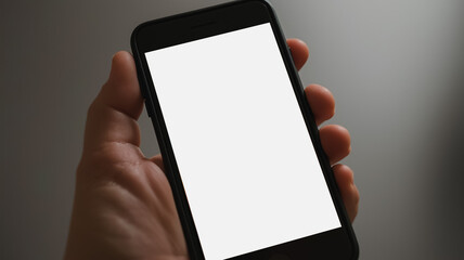 Wall Mural - a hand holding a black cell phone with a white screen