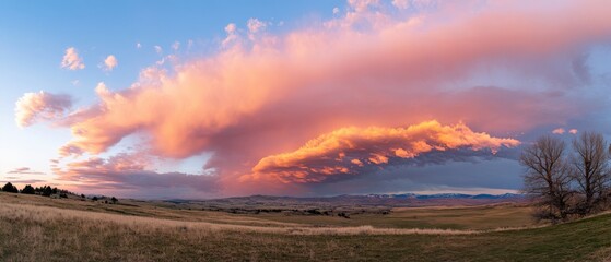 Wall Mural - stunning sunset over rolling hills with dramatic clouds